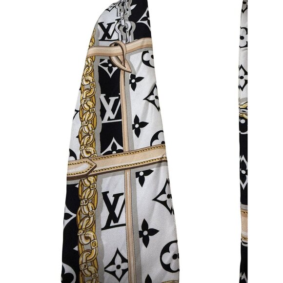 Louis Vuitton Monogram Chain Print Silk Bandeau Scarf Black/White - Picture 3 of 6